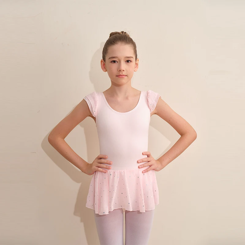 女の子バレエレオタード子供光沢のあるスパンコールダンススカート幼児フリルスリーブバレエボディスーツ