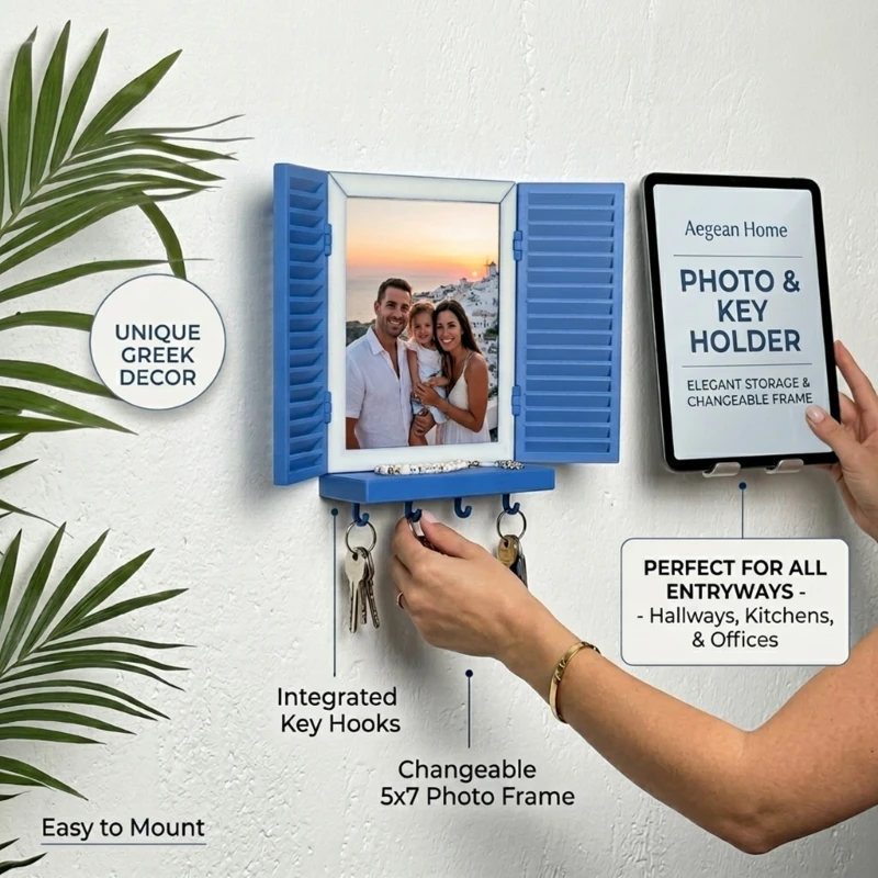 Blue Photo Frame Shelf for Family Portrait Wall Display Accent