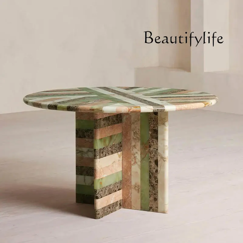 

Italian minimalist round marble dining table light luxury stone modern simplicity high sense creative design dining table