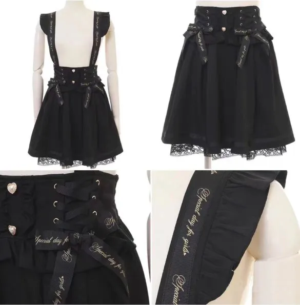 Liz Japanese Style Mine Mass-Produced Letter Suspender Skirt Sweet High Waist Slimming Girl Student Kawaii Bowknot Ladies Skirts