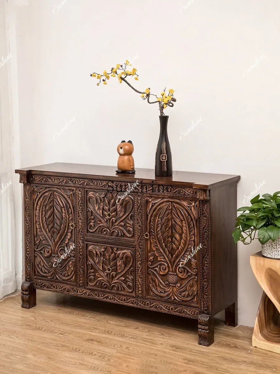

Thai elm porch cabinet South East Asia style solid wood carving flower cabinetYY