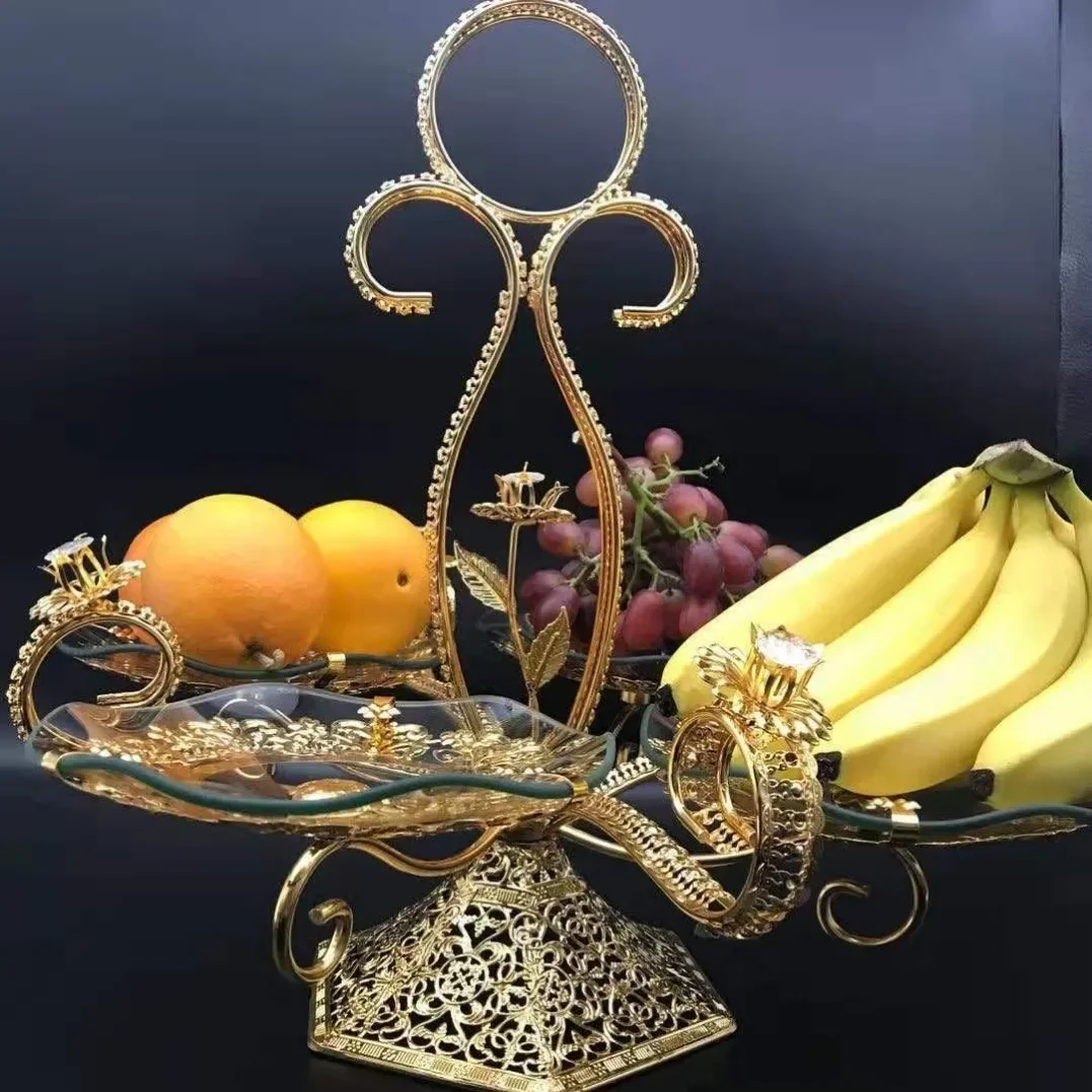 European American ladder-shaped multi-layer luxury gold metal glass dessert fruit buffet tray dinner plate cake snacks stand set