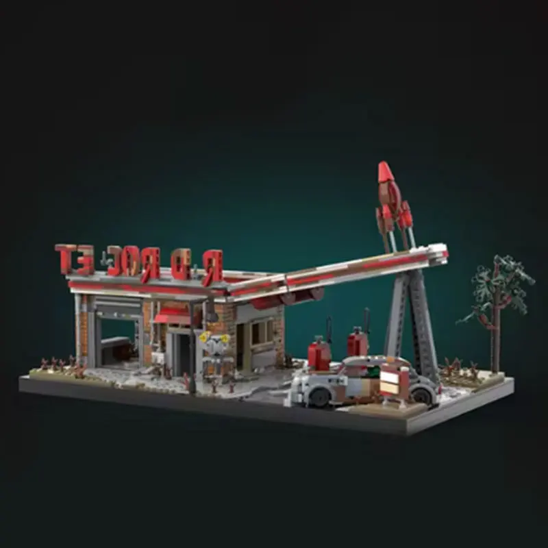 Spot MOC- 186416   Kleine deeltjes assemblage tankstation bouwserie bouwstenen puzzel speelgoed model ornament