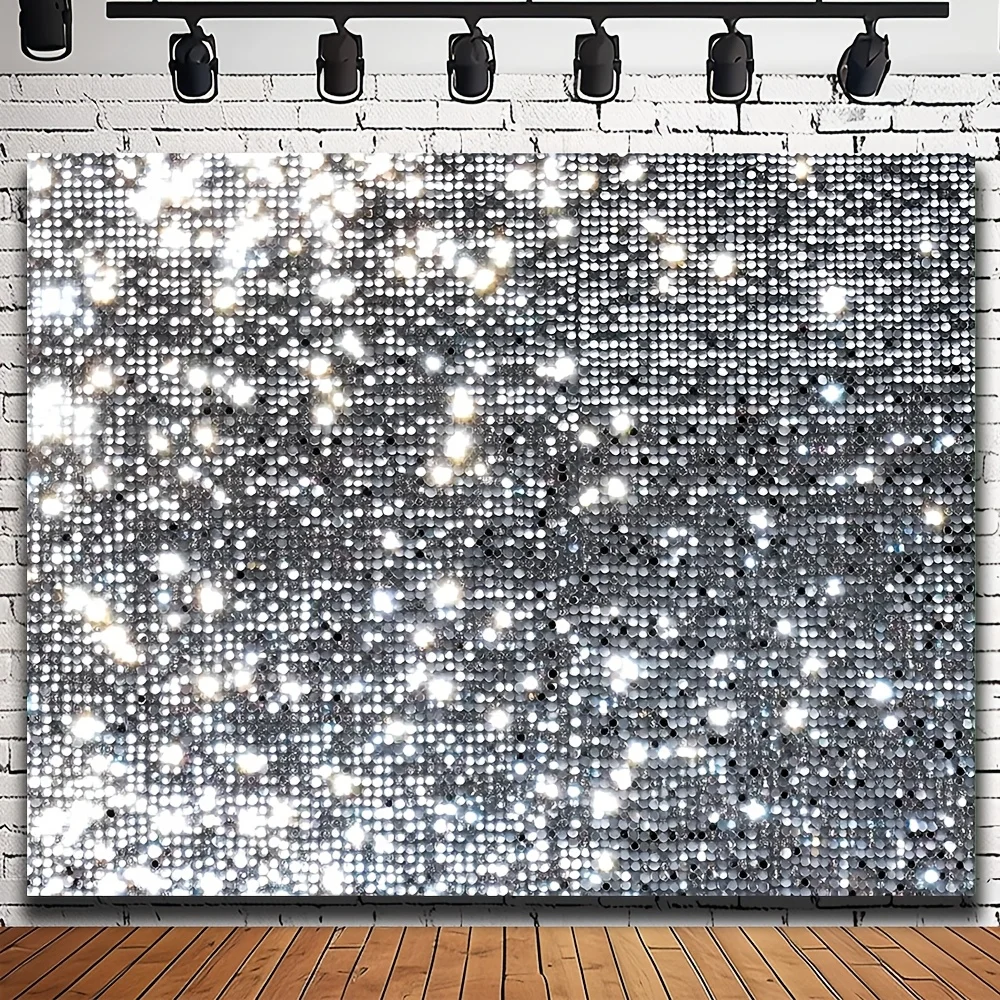 Mur d'arrière-plan de fête Disco en Polyester, toile de fond de photographie Halo argenté, décoration de fête à thème, 1 pièce