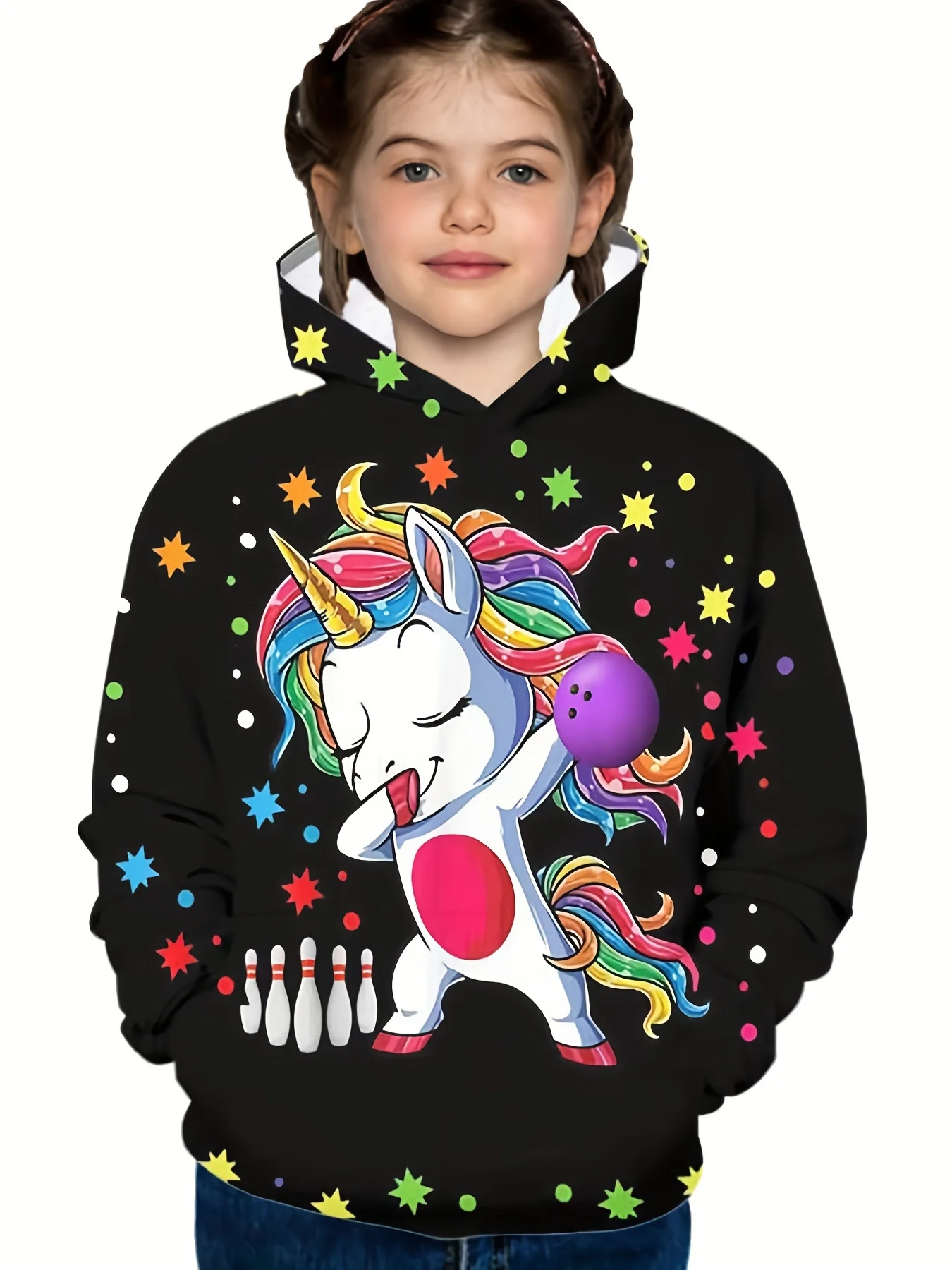 Children\'s Sweatshirt Kid Adorable Pony 3D Print Hoodie Fall Spring Outdoor Clothes for Children Long Sleeve Cartoon Unicorn Top