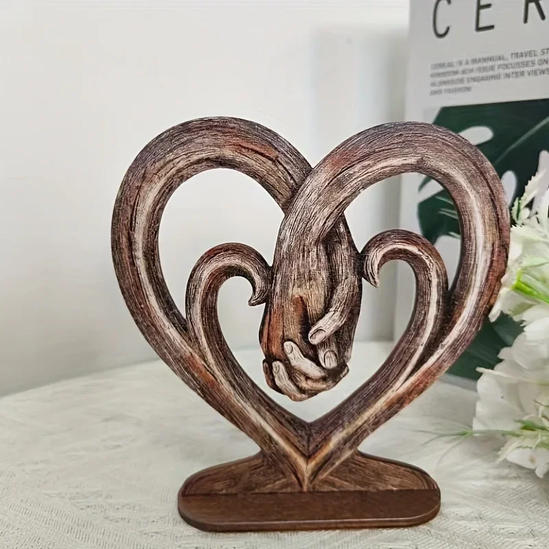 Heart Holding Hands Wall Decor Wooden Statue Decor Art Sculptures Wood Finish Forever Love for Home Wall Decor