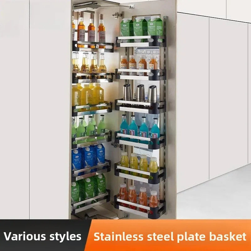 Stainless Steel Pull‑out Larder, Slim Tall Cabinet Drawer Organizer for Snack Beverage Kitchen Storage