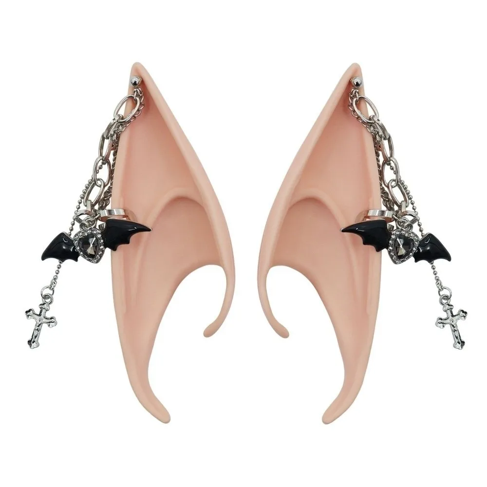 

1pair Cute Latex Elf Ears with Earring Cross False Ears Women Earrings Non-pierced Ear Cuff Jewelry Unisex