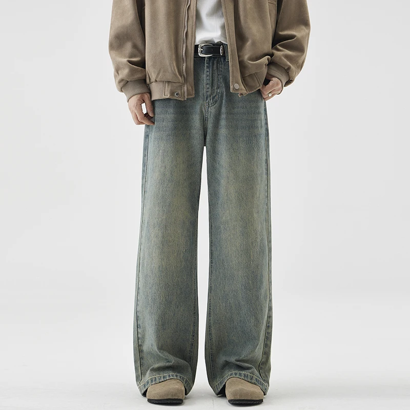 

Высококачественные потертые джинсы N в стиле ретро, мужские новые осенне-зимние модные брендовые мешковатые прямые длинные брюки