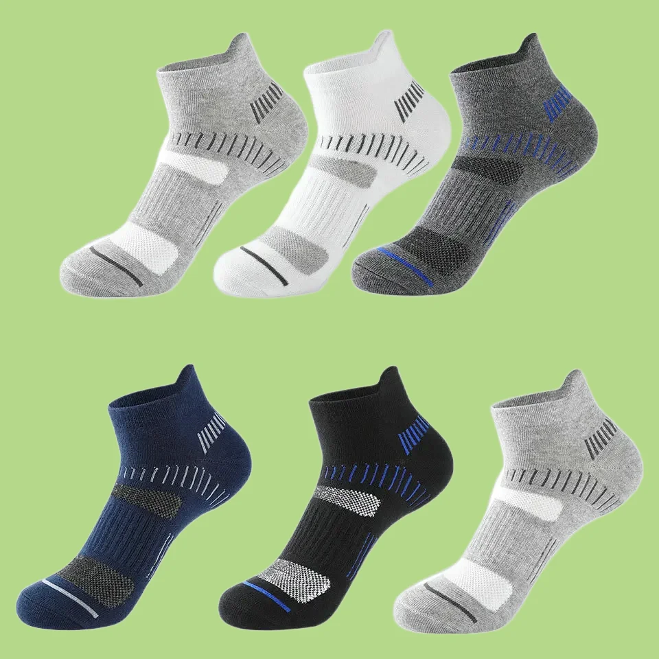 

6 Pairs High Quality Athletic Cushioned Ankle Socks Cotton Breathable Low Waist Crew Sports Short Socks New Fashion Mens Socks