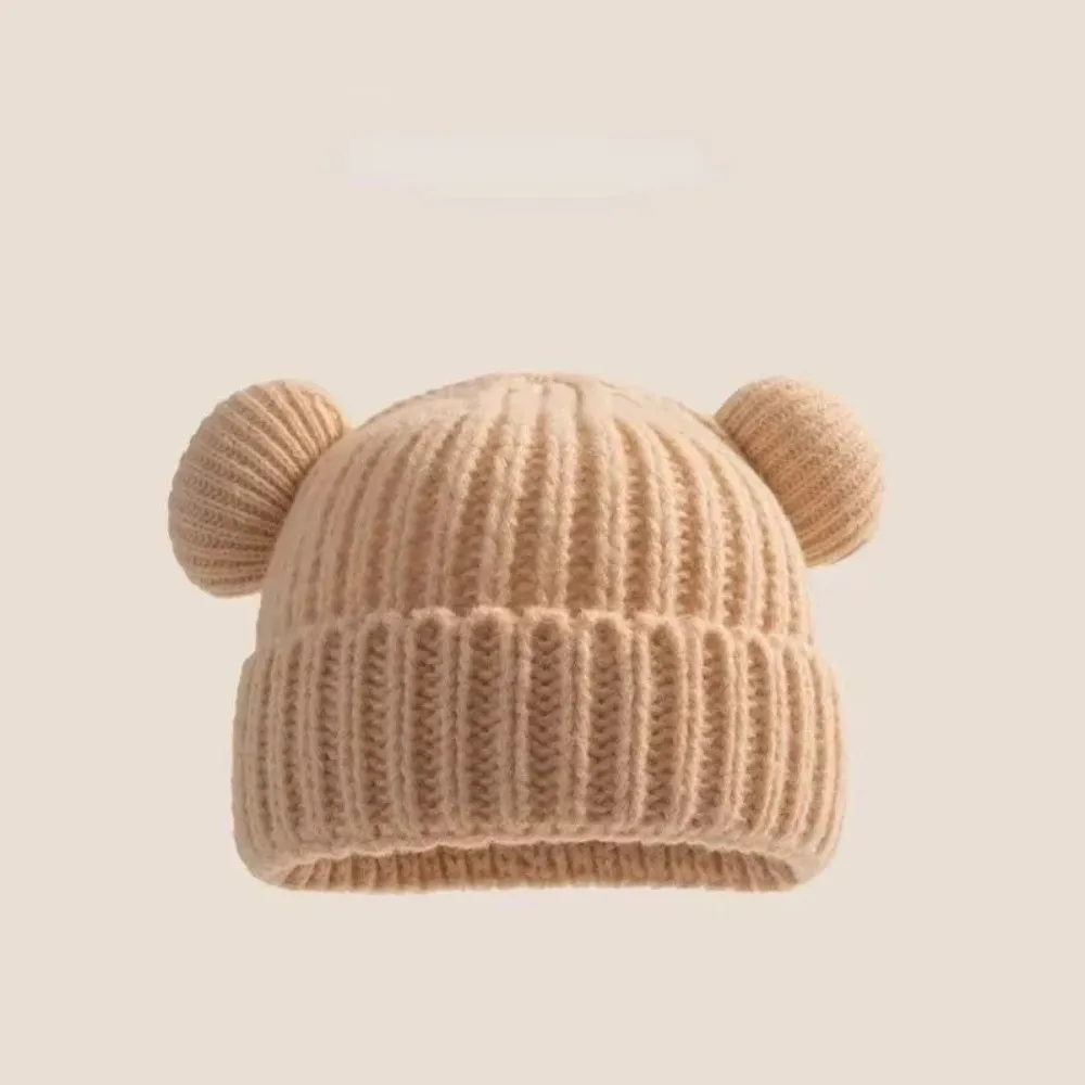 

New Korean Knitted Hat Thickened Warm Woolen Pullover Cap Big Head Waist Little Bear Ears Cute Ear Protection Cap Autumn Winter