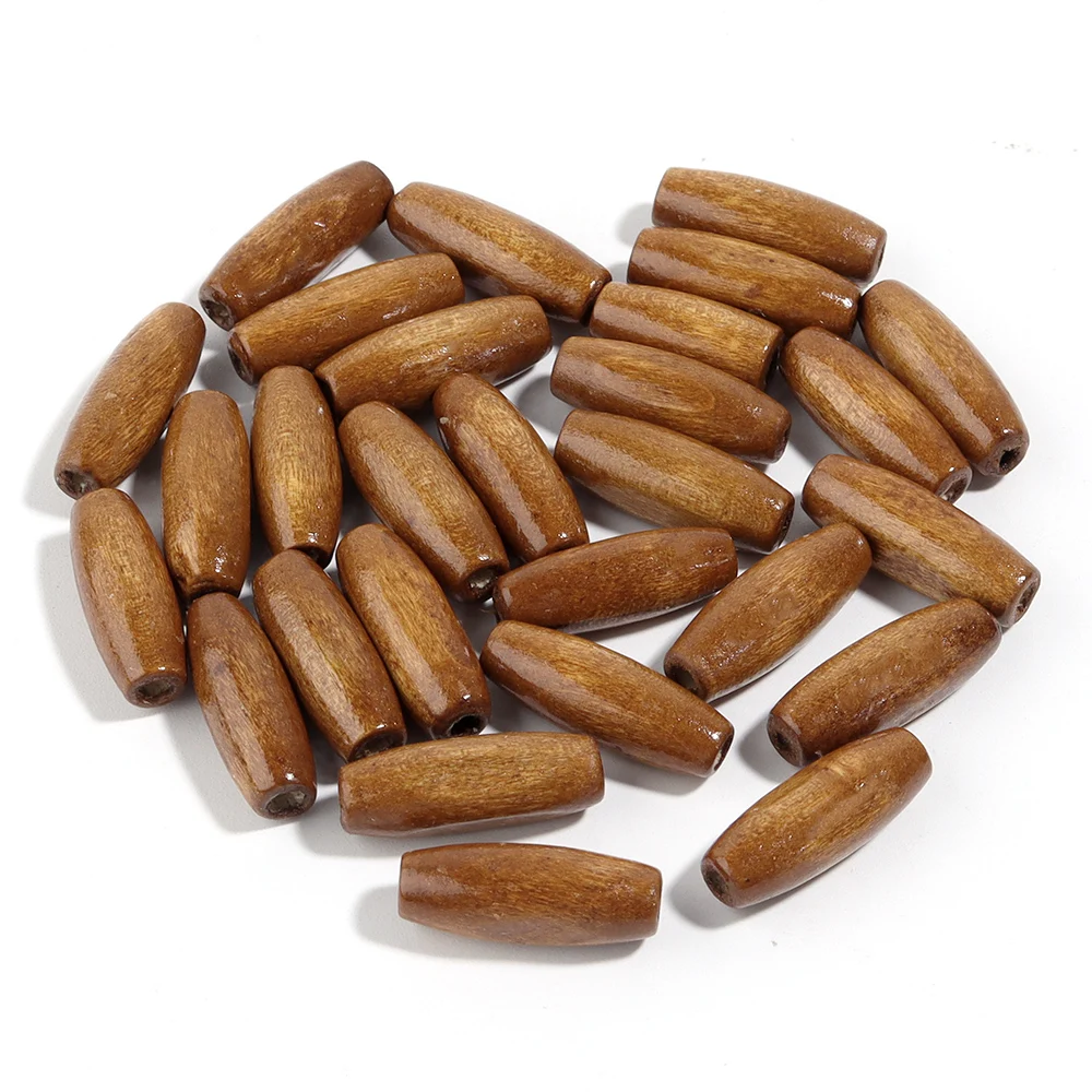 100pcs/lot Olive Shape Natural Wooden Beads Brown Puzzle Prayer Long Spacer Wood Beads For DIY Bracelet Necklace Jewelry Making