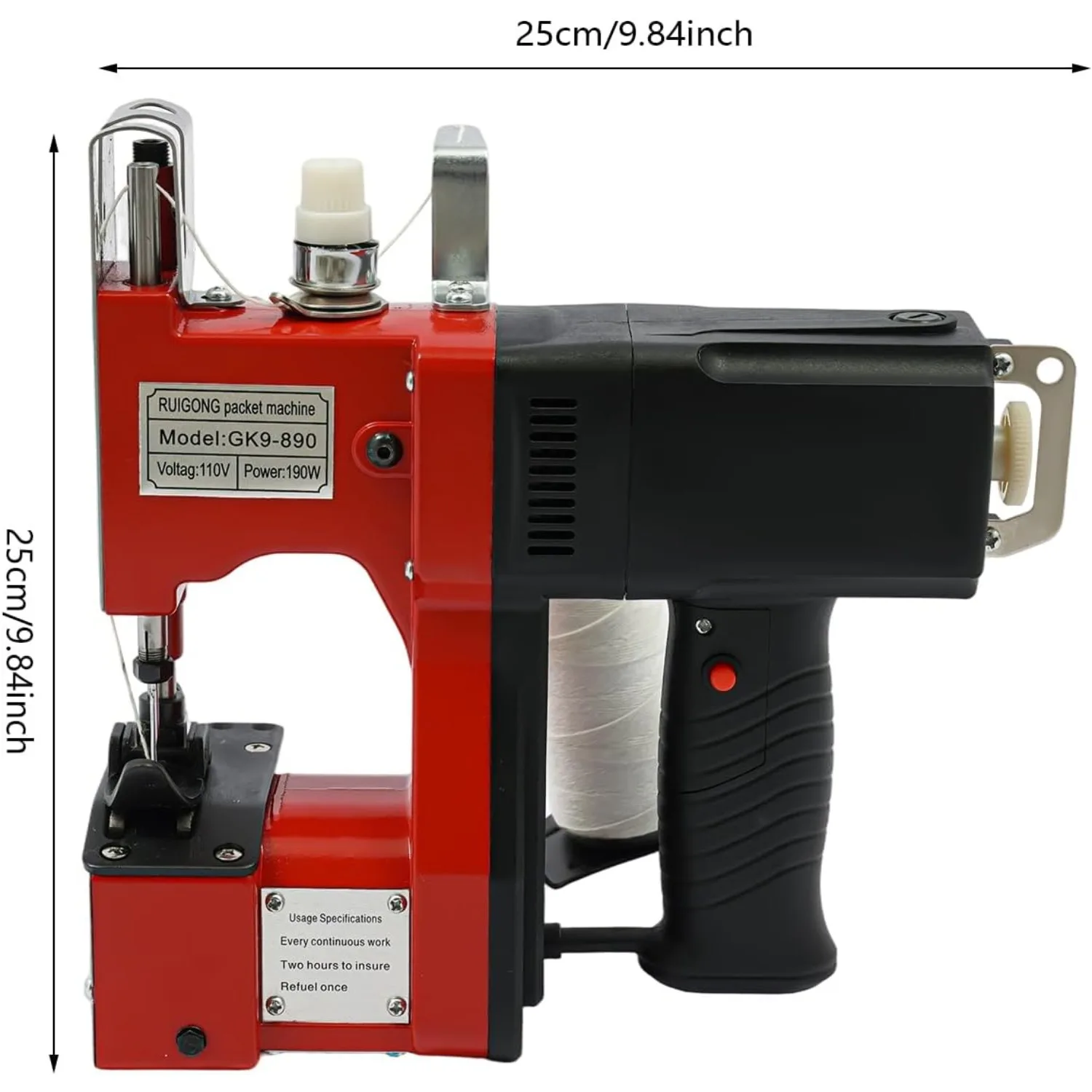 Leather Heavy Duty Sewing Machine Industrial Canvas Stitching Closer 110V ﻿ | 2,600 Stitch 10mm Max Thickness 190W 18000rpm w/2 Thread Spools 3 Blades, Red For Logistics Factory Sealing Sack Woven Bag view 2