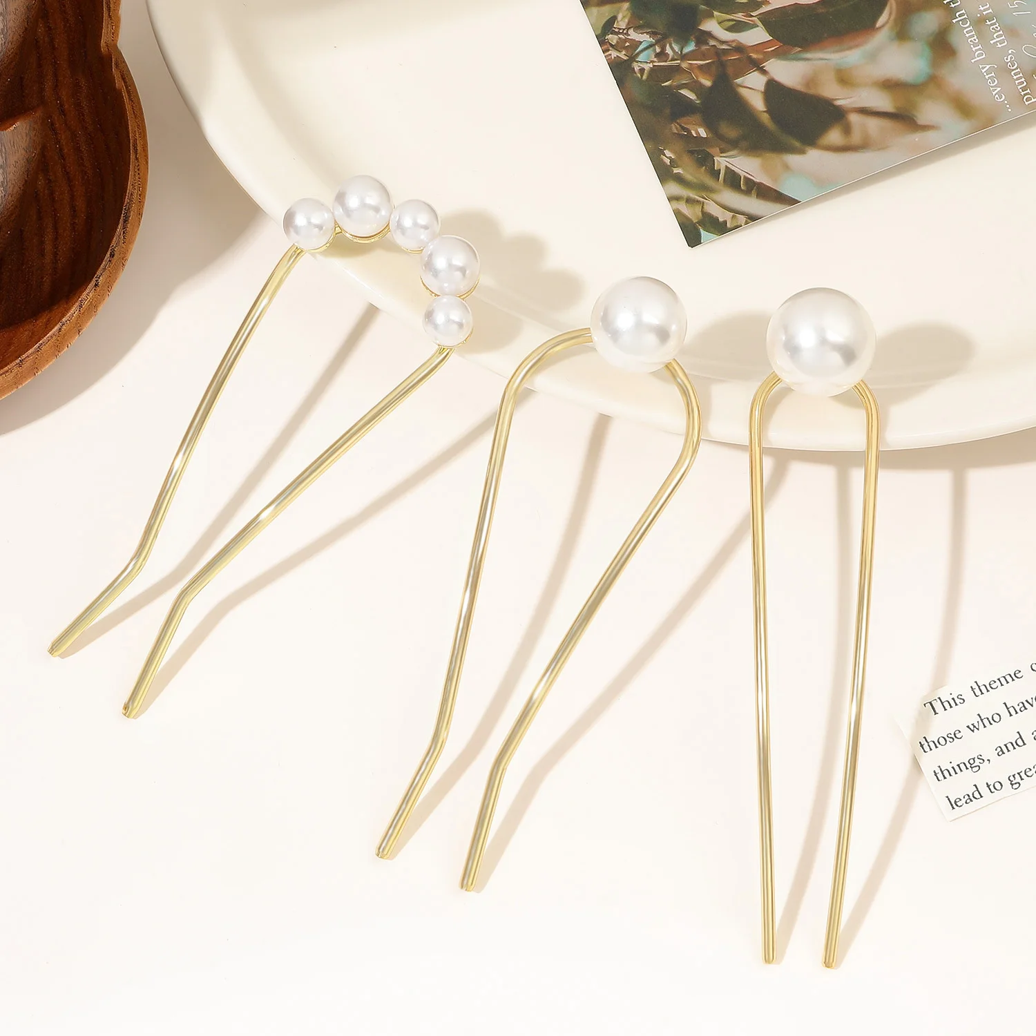 New Metal Vintage U Shape Hairpin Pearls Hair Sticks Long Hair Bun Fixed Hair Clip Wedding Womens Sweet Hair Accessories Hairpin view 3