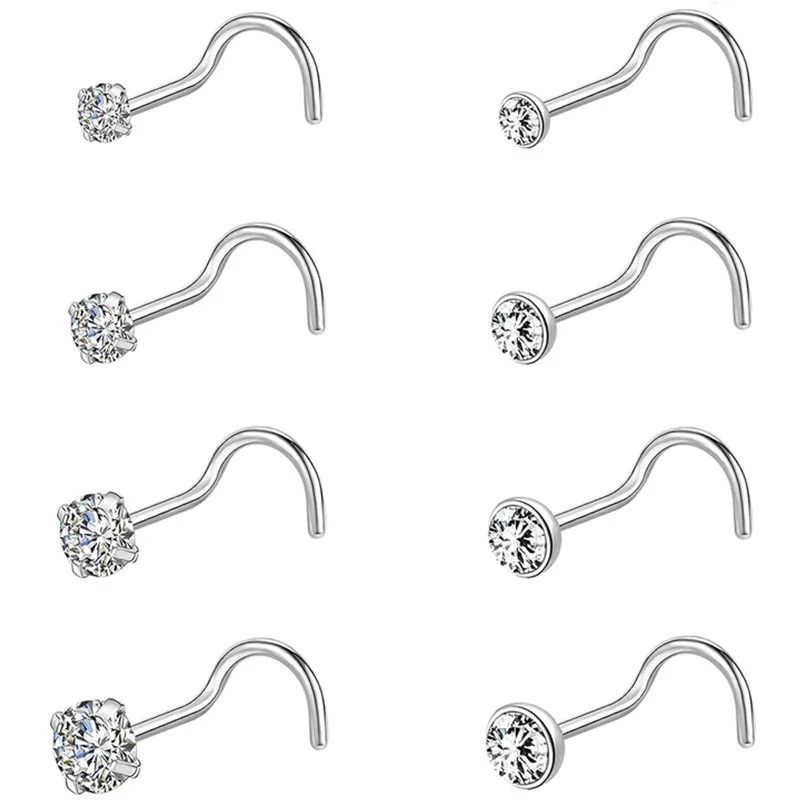 8 pieces/batch surgical steel nostril pierced earrings Nariz 20G crystal nostril pierced nose ring lady pierced jewelry