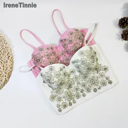 IRENE TINNIE New Y2K Heavy Industry Beaded Camisole Push Up Bustier Bra Female Nightclub Party Short Tank Top Cropped Tops