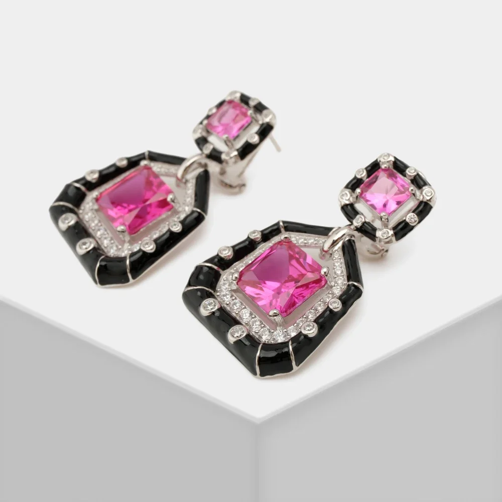 AB/925 Sterling silver inlaid high carbon diamond Zircon enamel craft Ruby colour elegant banquet earrings for women gift.