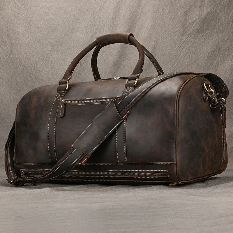 

Custom Name Leather Travel Bag with Belt on Luggage Travelling Shoulder Bag Shoe Pocket Men's Luxury Carry on Duffle Bag