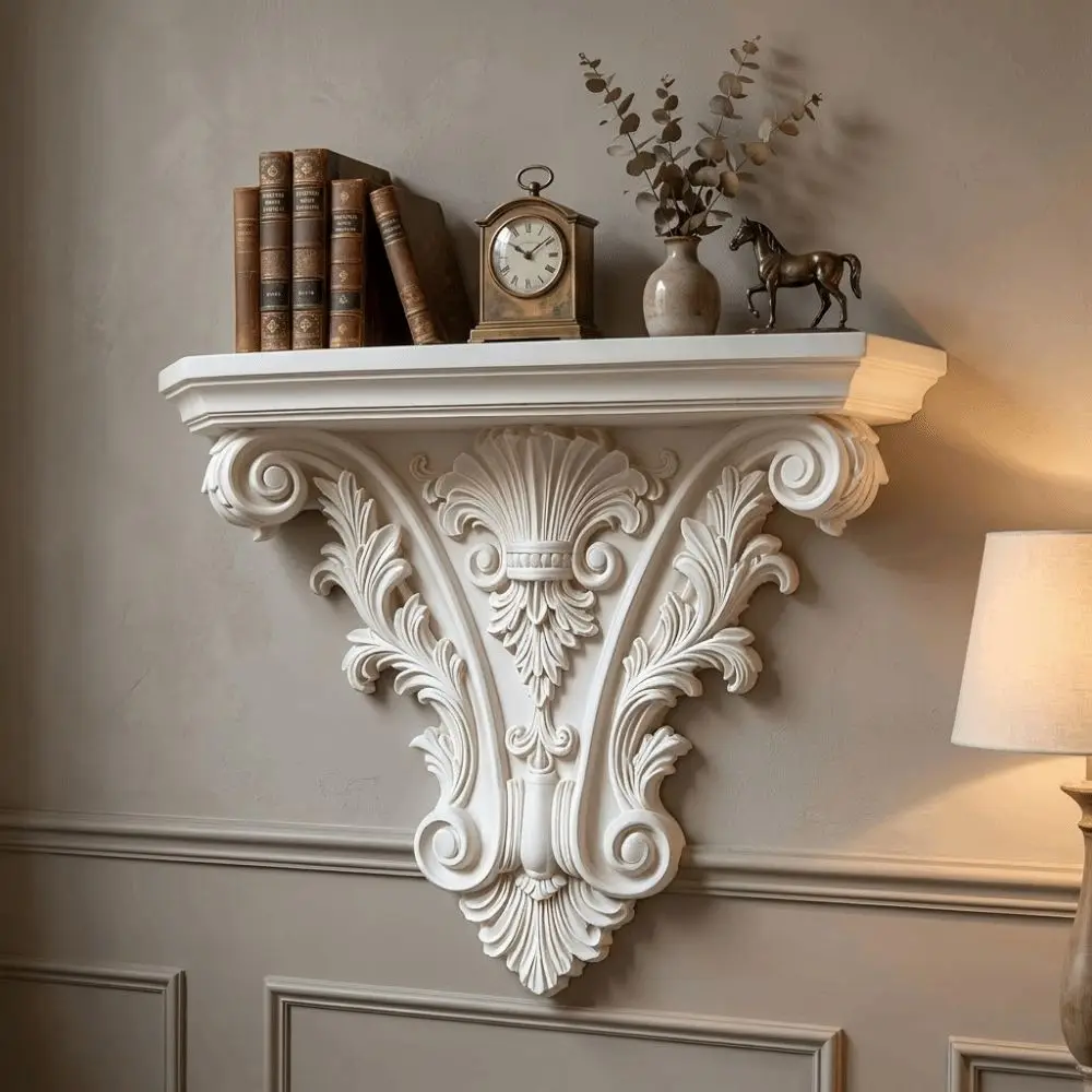 Creative 3D Printing Floating Shelf Carving Retro Wall Mounted Shelves Decorative Unique Wall Storage Rack Living Room