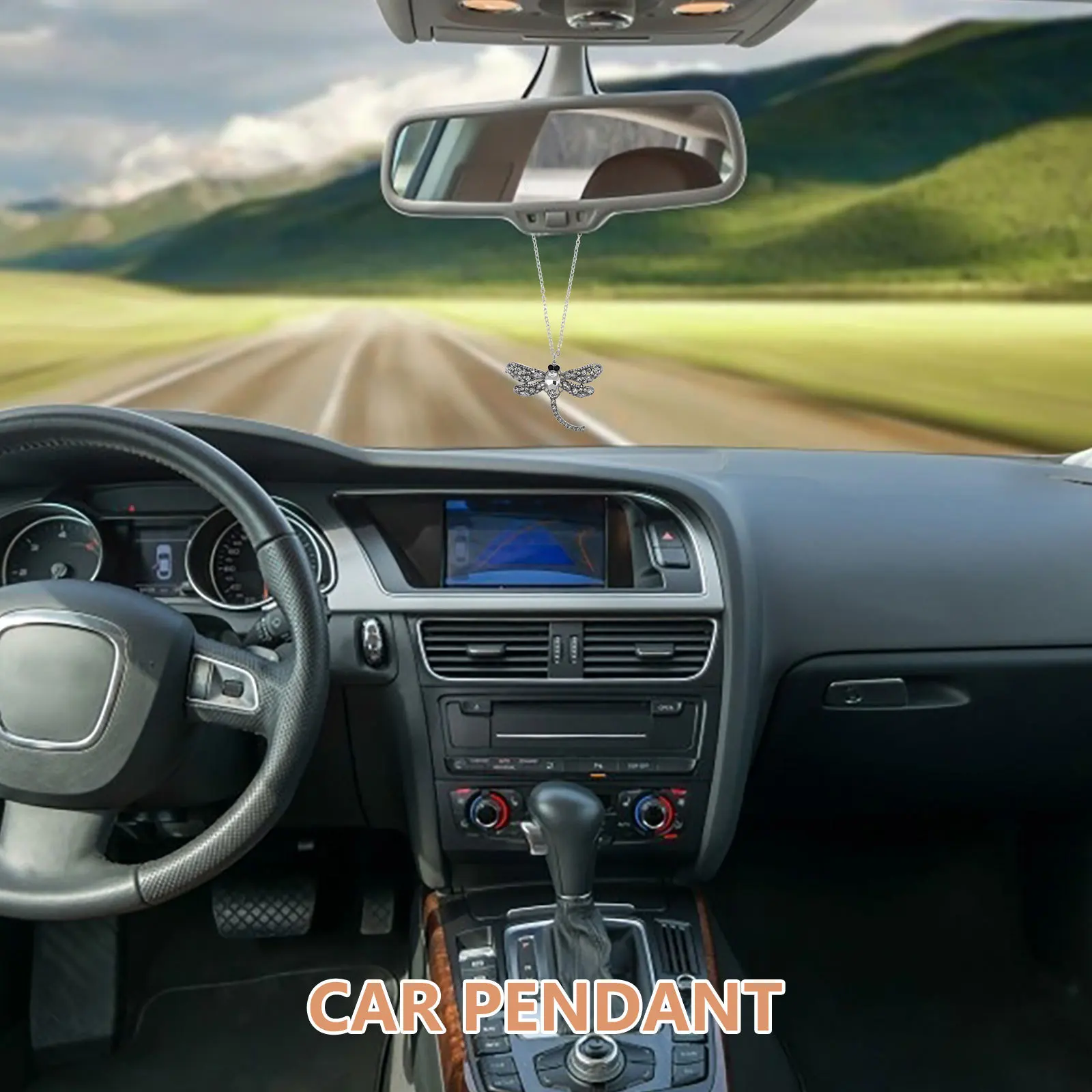 كريستال حجر الراين اليعسوب سيارة مرآة الرؤية الخلفية زخرفة خمر سبيكة قلادة محظوظ معلقة سحر ديكور السيارات الداخلي #3