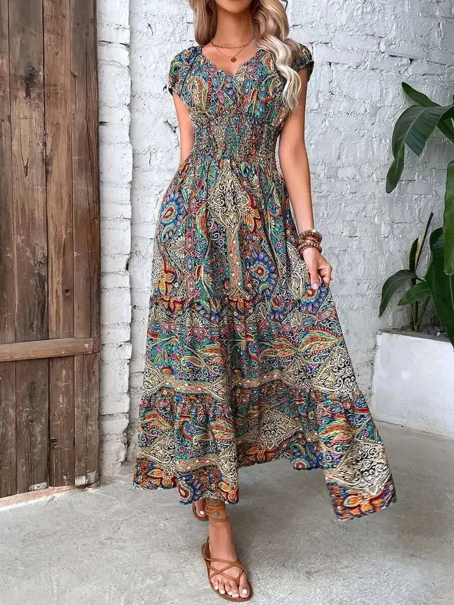 

New Style Women's Fashionable High Waist Bohemian Dress Evening Spring Vintage Femmes 2025 Summer Dress Robe Vestido Women Party