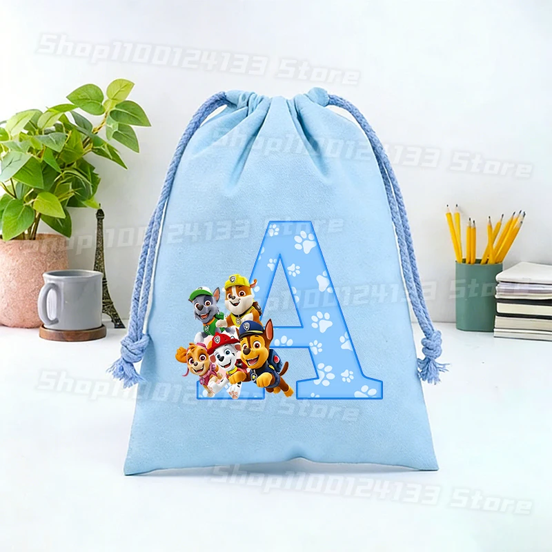 

Paws Patrol Cute Drawstring Bag Letters Anime Print Sport Boy Girl Portable Kids Birthday Party Toy Candy Hand Pocket Gift Pouch