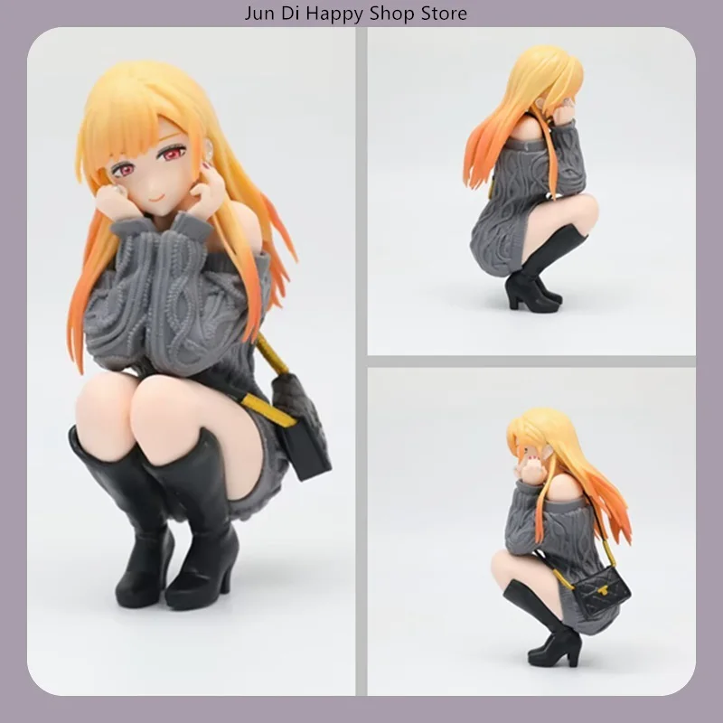 Marin Kitagawa Squatting Pose Sweater 14CM My Dress-Up Darling Anime Figure Model Statue Collection Desktop Decoration