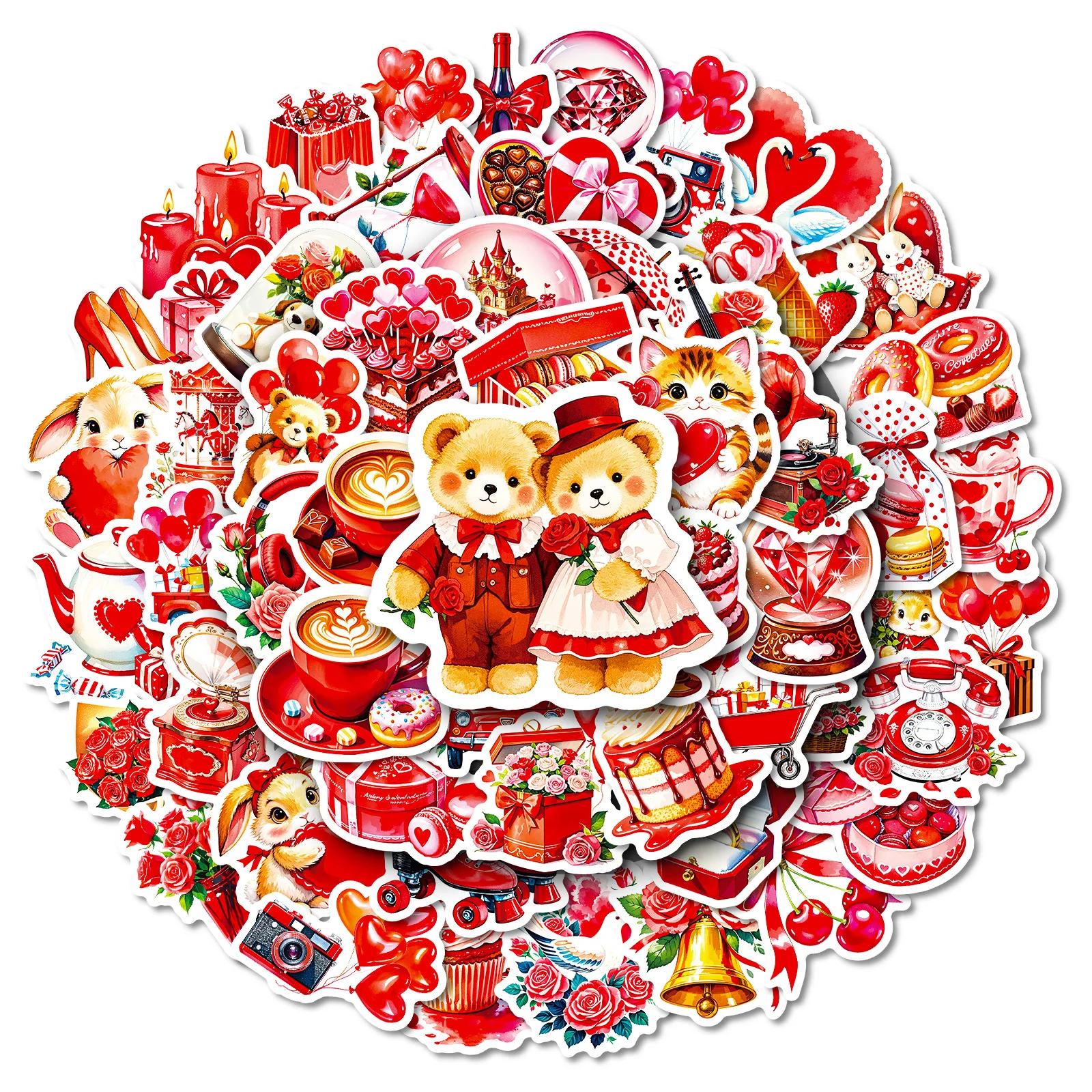 

56PCS Cartoon Red Valentine’s Day Confession Gift Sticker Graffiti Waterproof Decal Creative DIY Scooter Motorcycle Graffiti