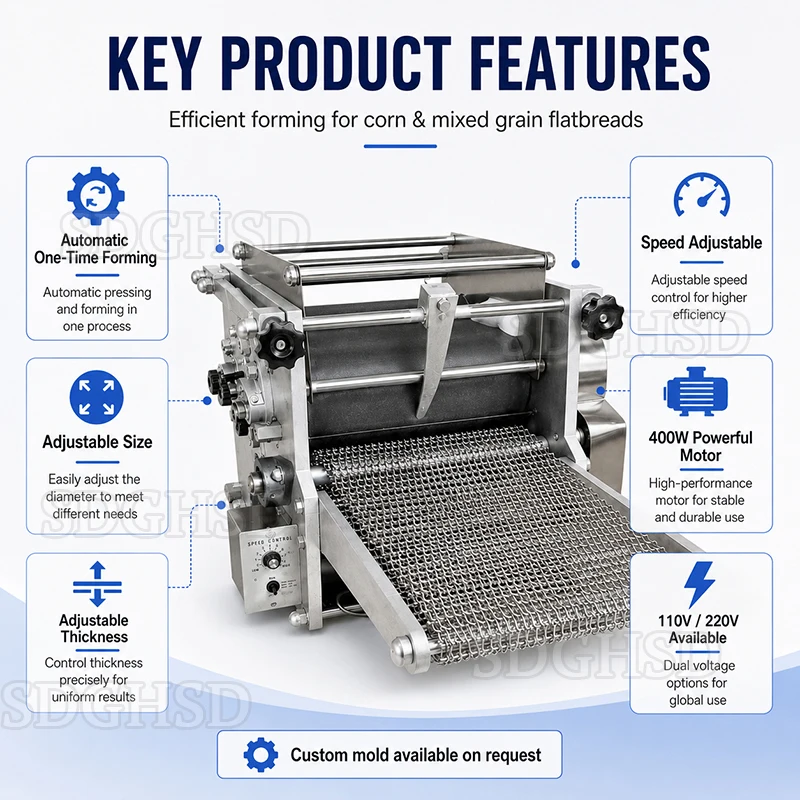 Automatic Taco Machine Corn Tortilla Press Home Use Wrap Dough Bread Maker Stainless Steel Construction