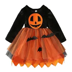 Toddler Kids Baby Girls Princess Dress Halloween Lace Long Sleeve Printed Patchwork Tulle Party Dress Costumes Girls Bunny Dress