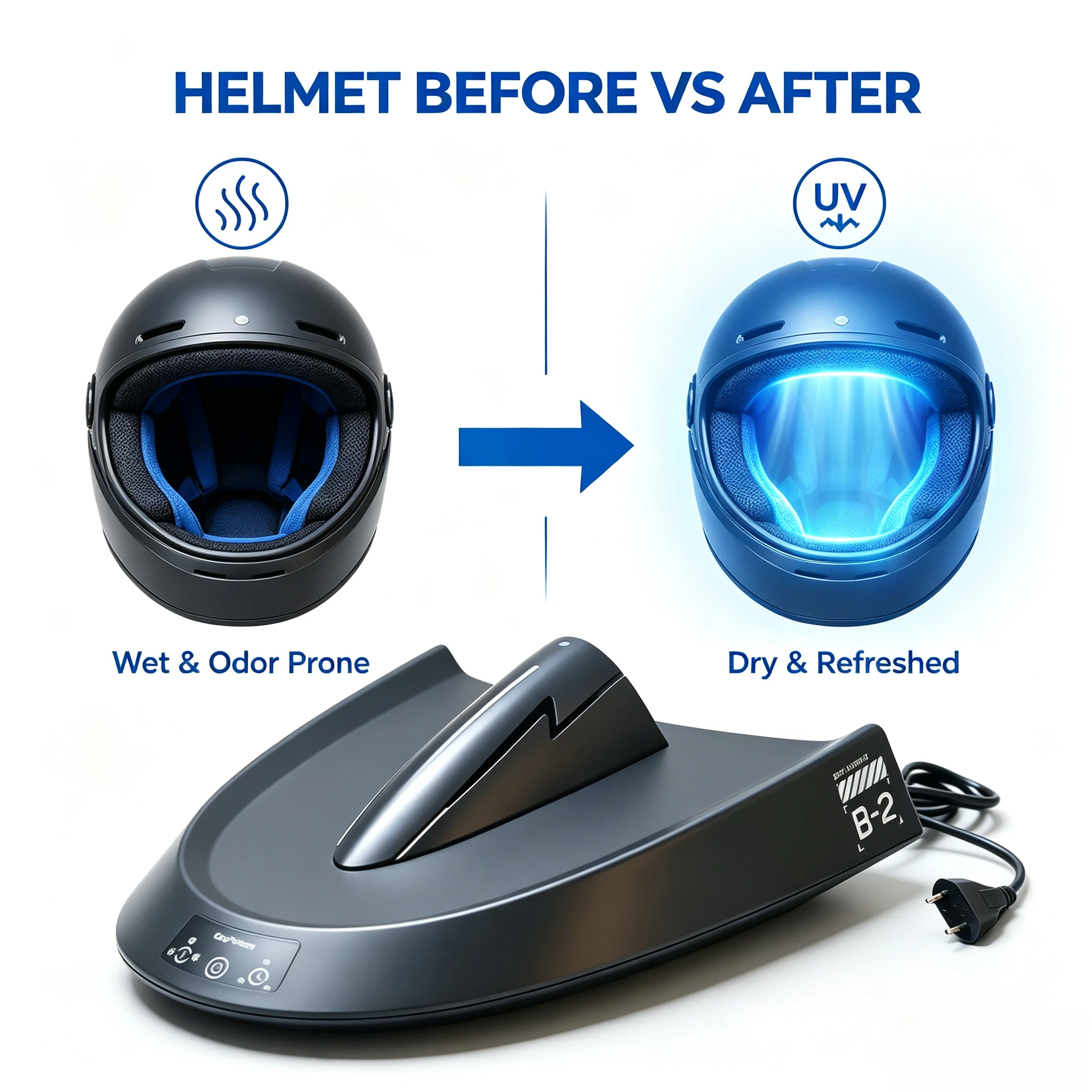 Smart Motorcycle Helmet Dryer Features Sterilization Dust Removal Functions Temperature Control Ambient Lighting