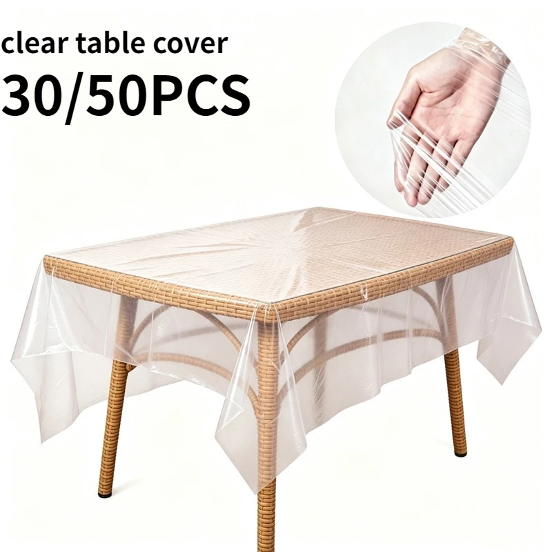30/50PCS Disposable Tablecloth Transparent Tablecloth  Portable Easy Storage Home Restaurant Party Wedding Camping Dust Mat