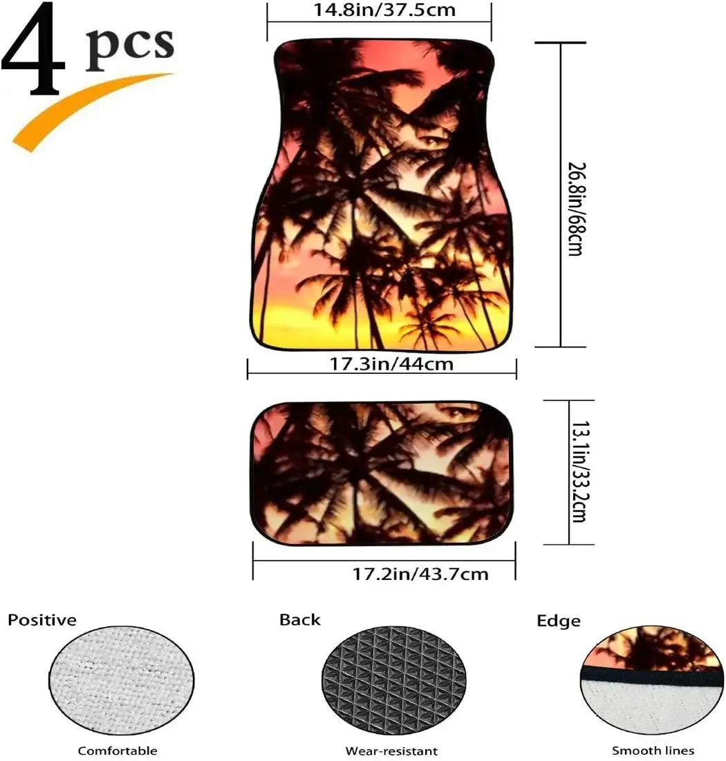 Car Floor Mats Palm Trees Silhouettes On Tropical Beach Print Design Carpet Car SUV Truck Floor Mats 4 Pcs, Automotive Floor Mat