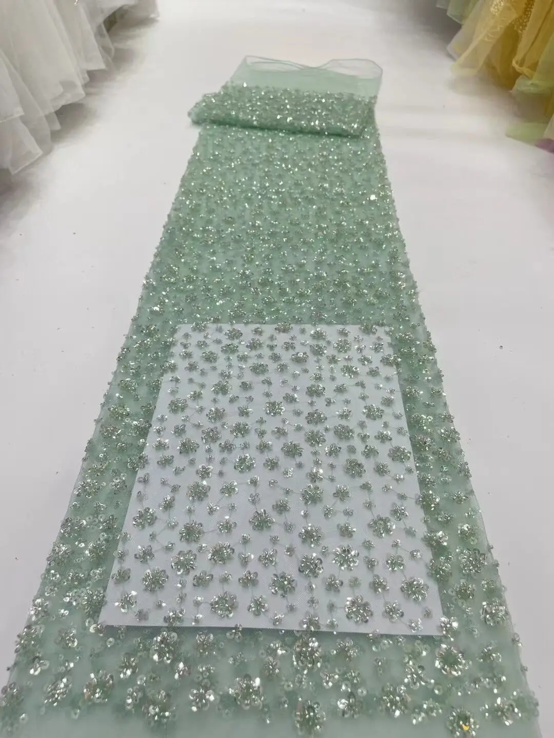 

African Lace Fabric J-13028826 Sequins Beaded Embroidery Nigerian Bridal High Quality French Tulle Lace Fabric For Wedding