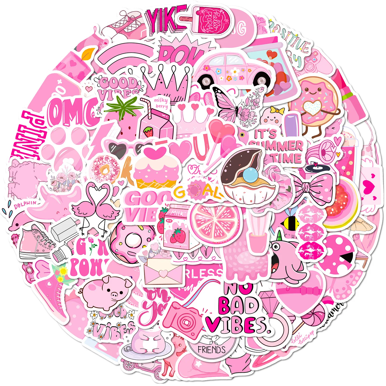 100PCS Pink Girls Cute Cartoon Graffiti Stickers DIY Phone Guitar Laptop Notebook Suitcase Cup Waterproof Sticker Kids Toy