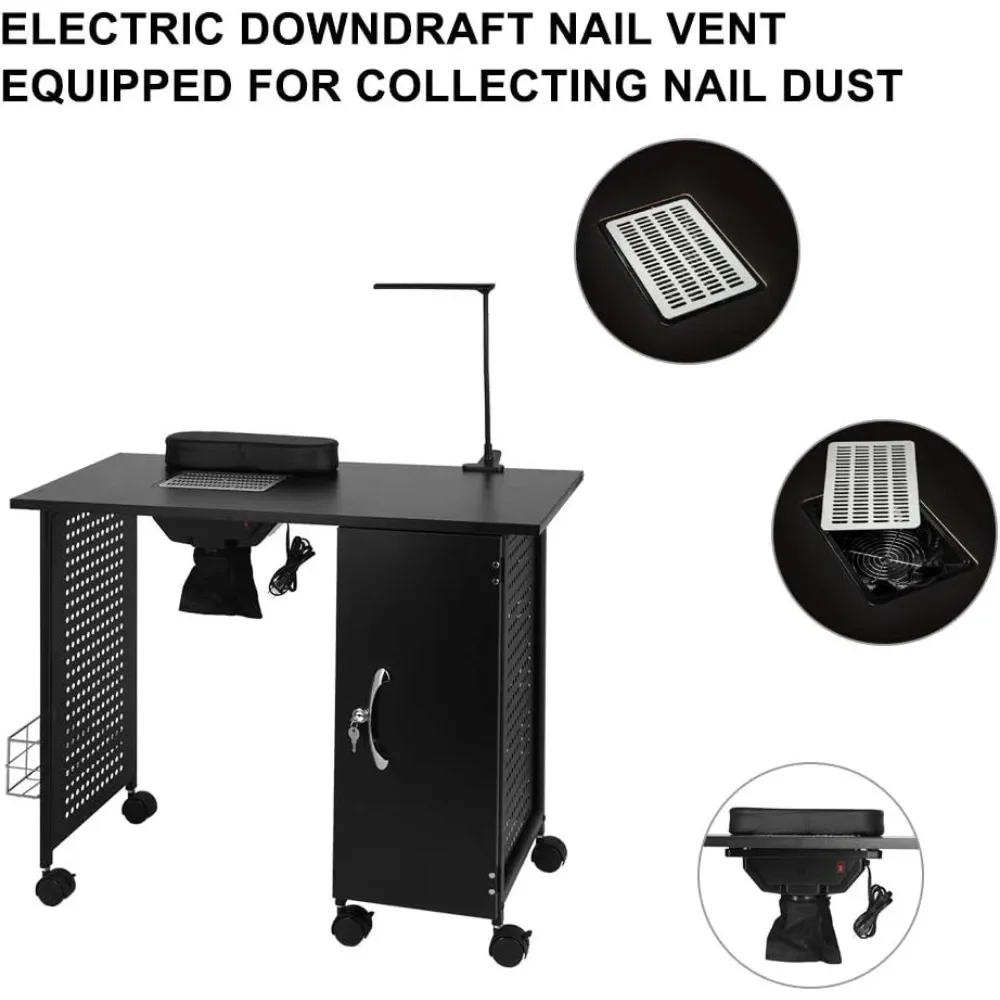 Table de manucure avec évent descendant électrique, bureau à ongles, station de travail pour salon de spa de beauté, cadre en fer avec armoire verrouillable