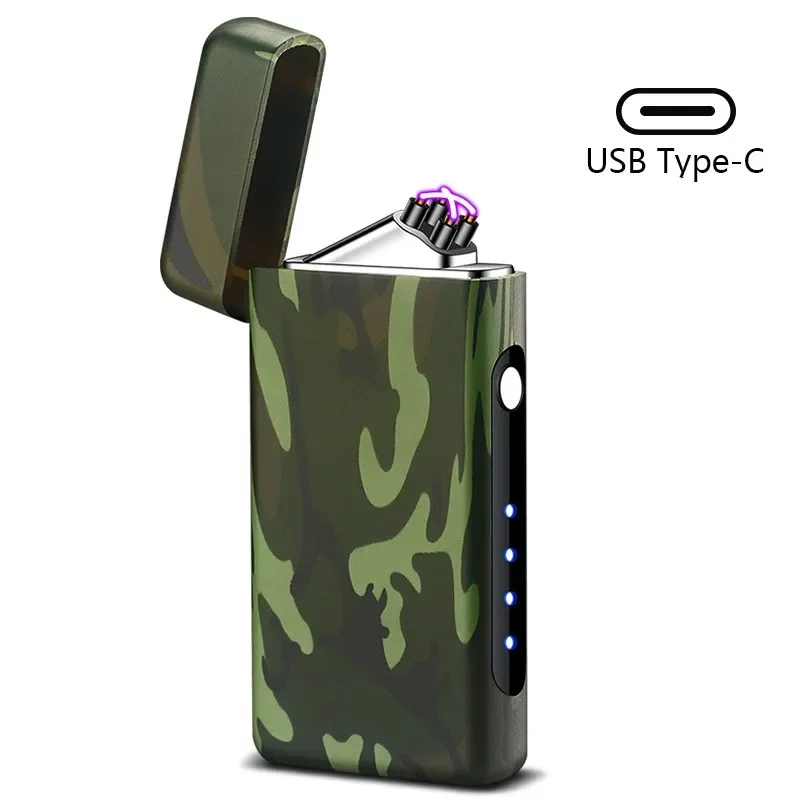 Windproof USB Type-C Charging Double Arc Lighter Gift Plasma Outdoor Pulse LED Display Screen Men Gift Rechargeable Dropshipping