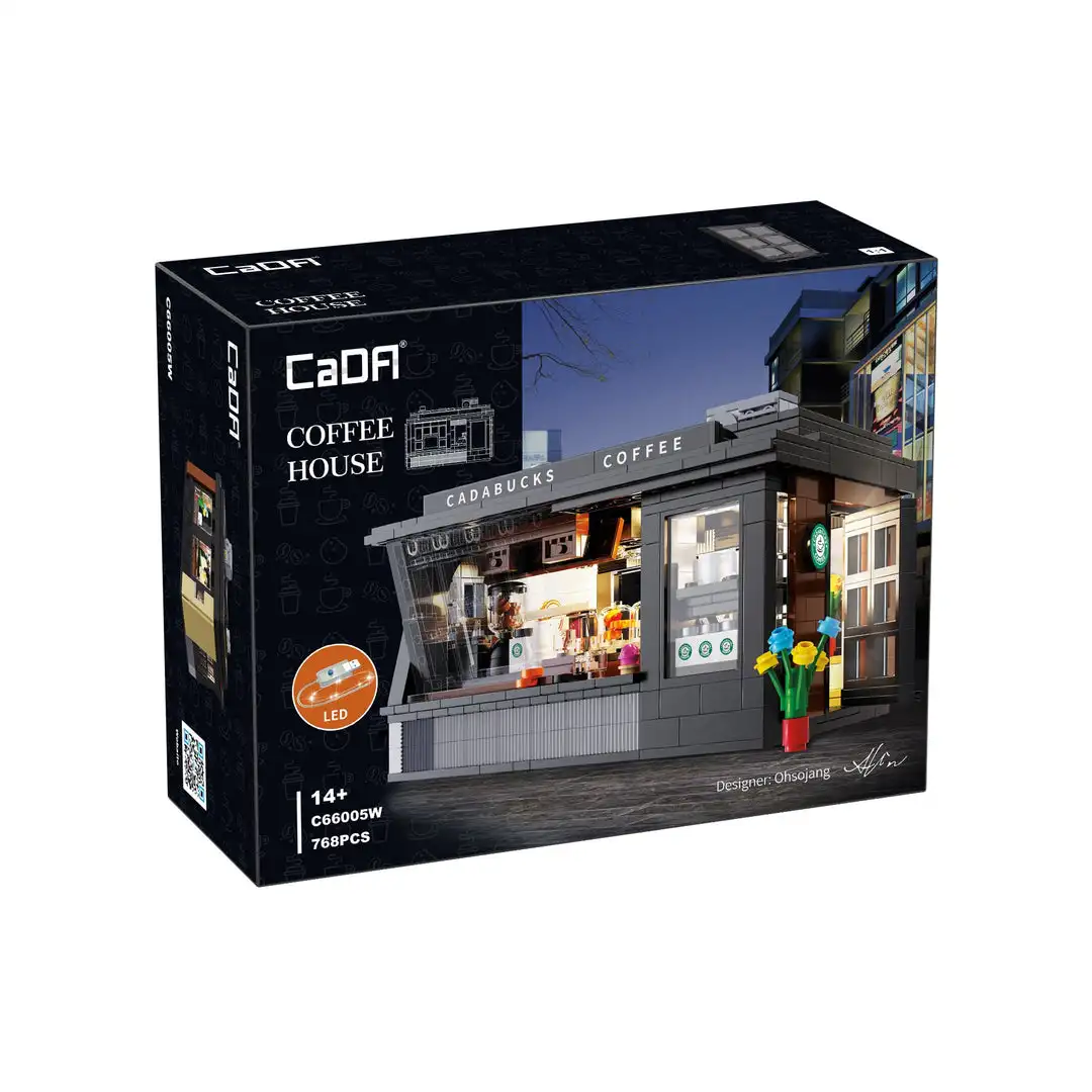 CADA City 768 Stuks Koffiehuis Met Led Verlichting Model Bouwstenen Street View Monteer Bakstenen Speelgoed Kinderen Volwassen Cadeau
