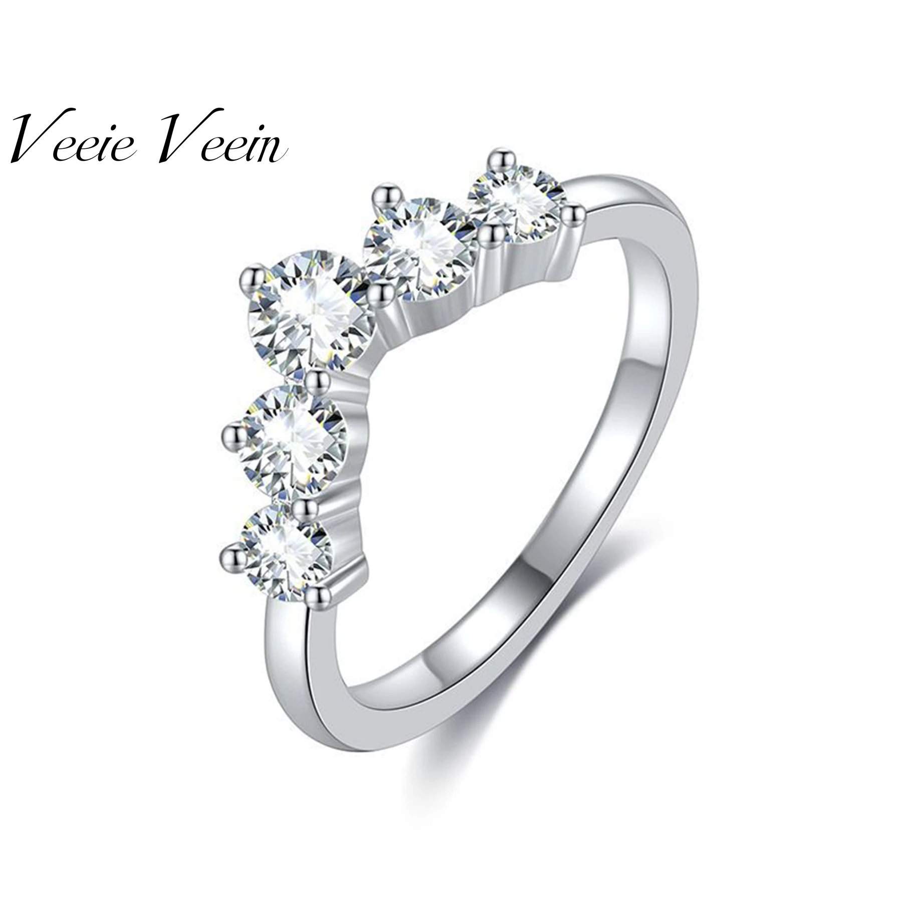 

Veeie Veein Luxury Brand S925 Sterling Silver Ring V-Shaped Arrangement All-Moissanite Ring GRA Certificate Ring Jewelry