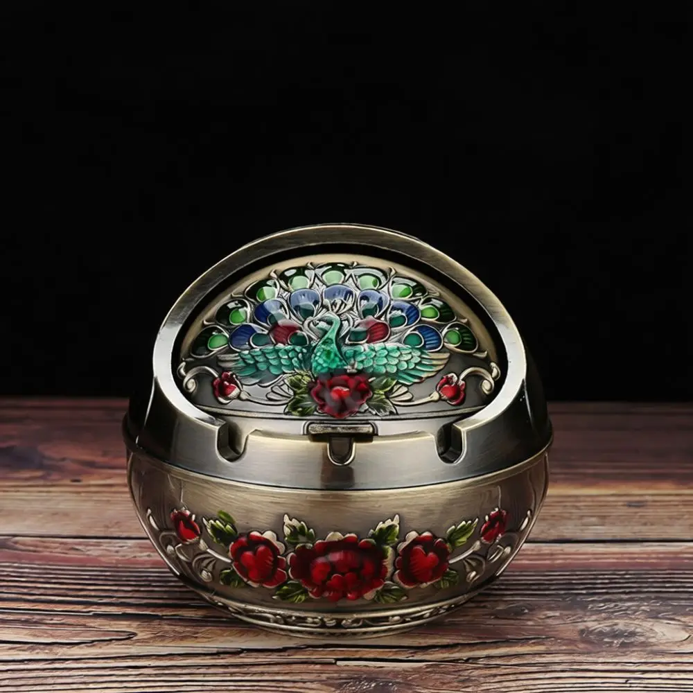 Creative Metal Ashtray With Lid Decorative Desktop Ornament Unique Home Office Decor Windproof Craft Statue