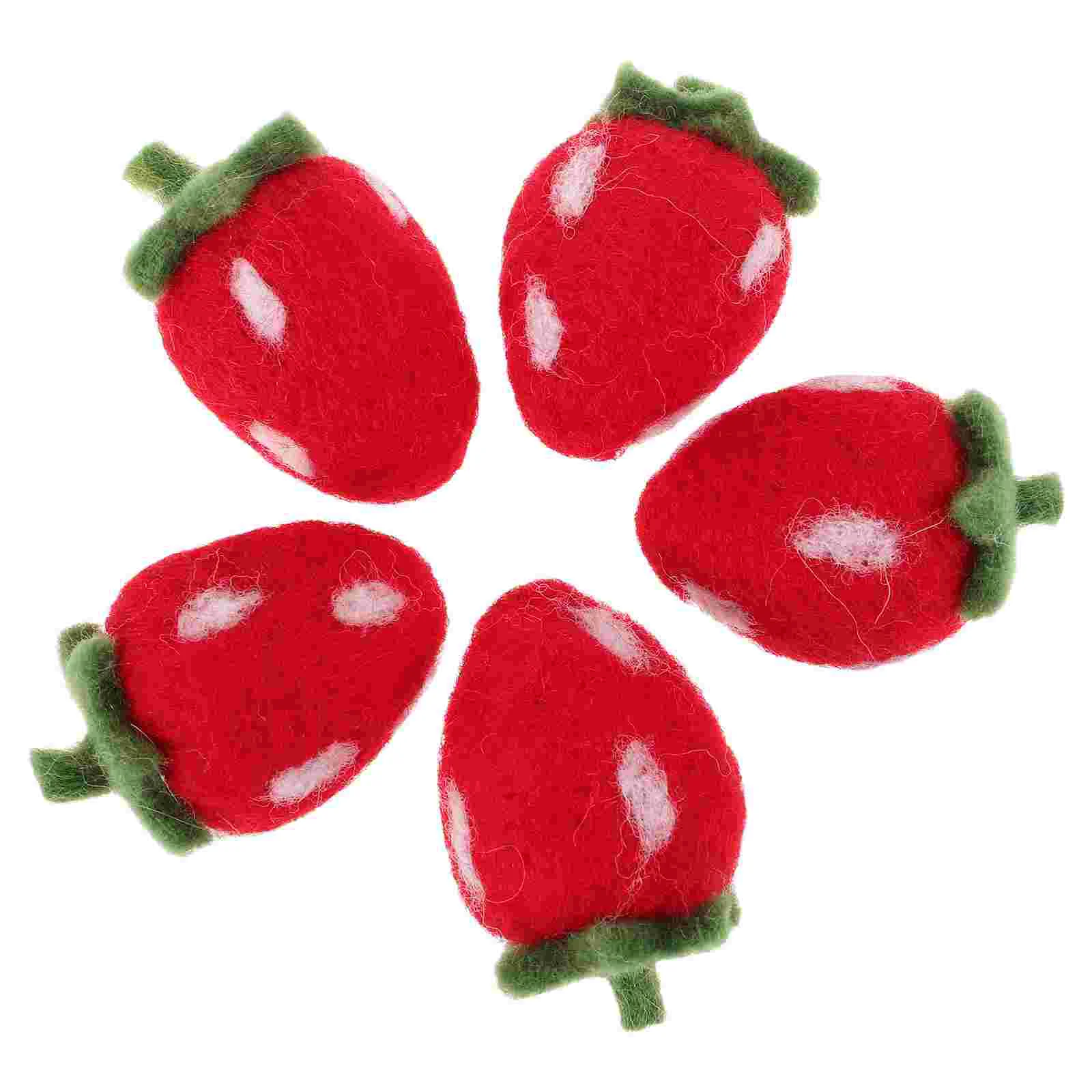 5pcs DIY Felt Strawberry Ornaments Needle Felting Kits Handmade Holiday Decorations Wool Felt Strawberry Pendant Embellishments
