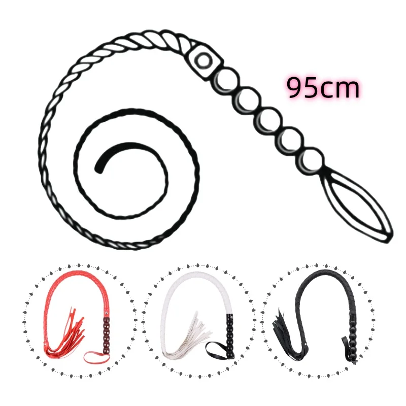 95cm PU Leather Braid Horse Whip with Fetish BDSM Bondage Circus Costume Erotic Accessories for Couple Halloween Cosplay Sex Toy