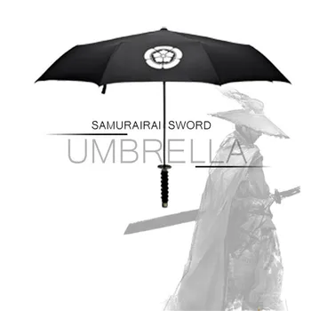 Black coated windproof Japanese Ninja style samurai sword umbrella triple fold short handle umbrella sun straight umbrella