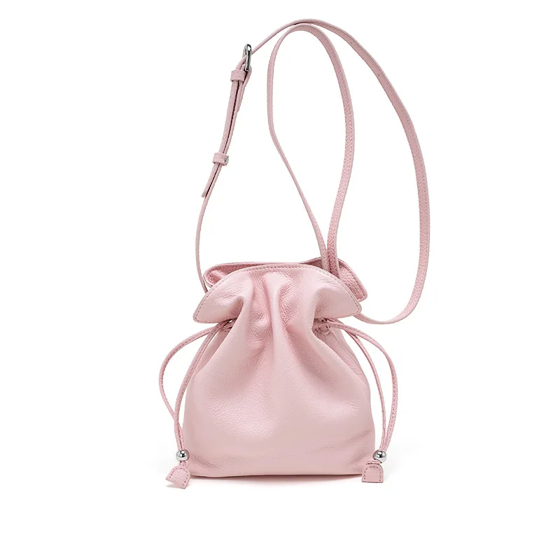 2026 New Fashionable Drawstring Design Women's Handbag Leather Material Waterproof Compact Wallet Storage Card Bag
