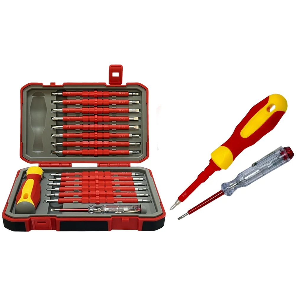 29 In 1 Magnetic Screwdriver Kit With 14 Interchangeable Bits 500V Insulation And Dual Material Handle For Comfortable Use