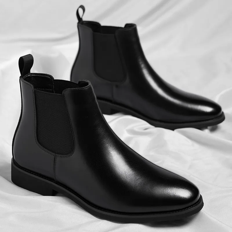 Autumn/Winter Men Chelsea Boots Classic Men Thick-Sole Leather Shoes All-Match Ankle Black Square Toe Handmade Ankle Boots 38-46