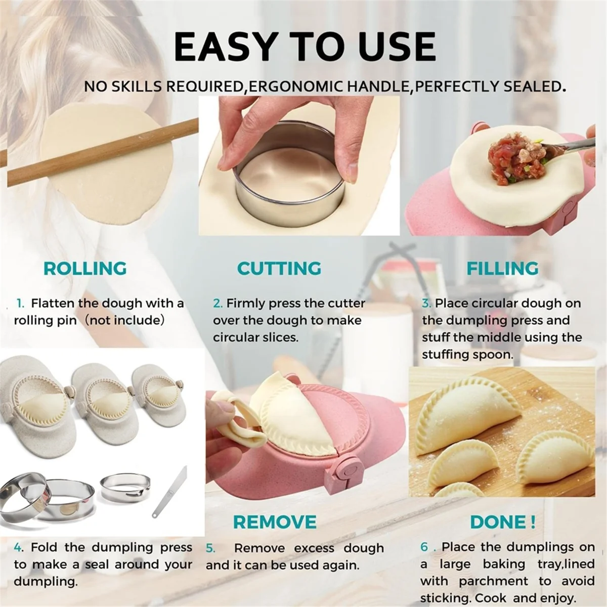 Empanada Maker Press, 6 Inch Extra Large Dumpling Maker Set with Dough Cutter, Dumpling Mold Set for Pierogi, Pastelitos HOT