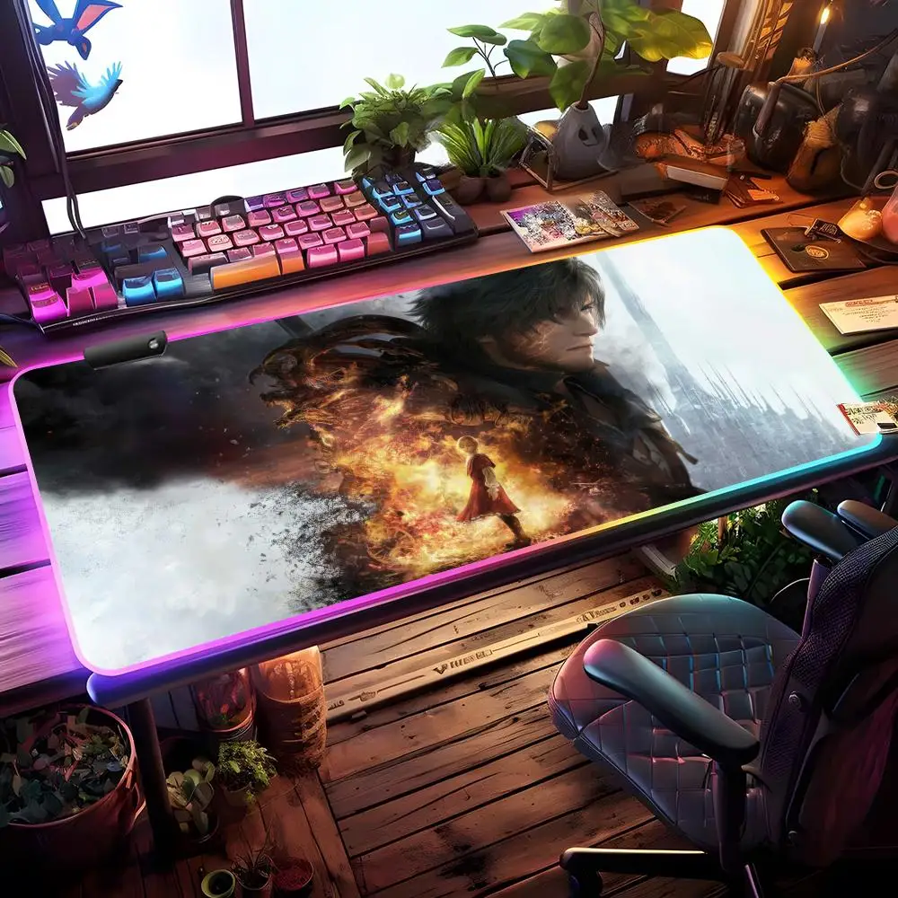 

Final Fantasy Xvi Mouse Pad RGB Gaming Mouse Pad Desk Mat HD Gamer Large LED Light XXL MousePads