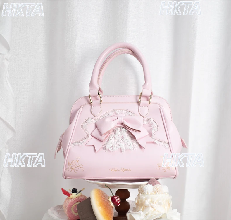 

Elegant Sweet Bow Lace Versatile Lolita Portable Cosmetic Bags Girls Fashion Large Capacity Zipper Lolita PU Handbag Bag Women