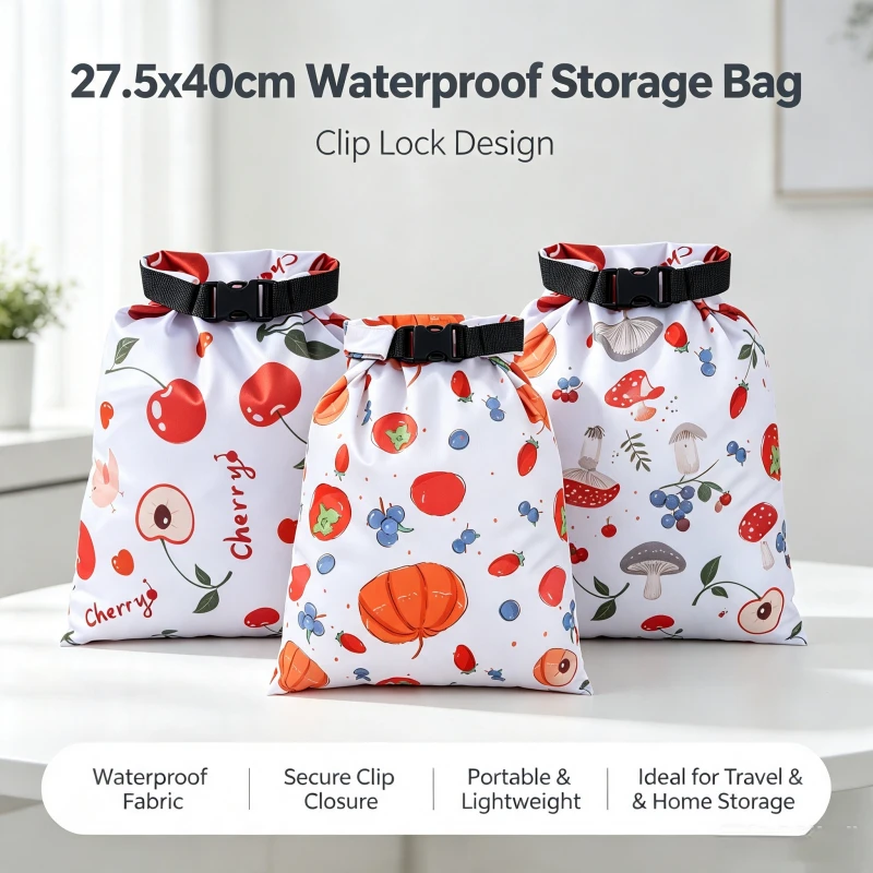Large Capacity Printed Storage Pouch 27.5x40cm Waterproof Diaper Bag Separation Hanging Buckle Design Portable Baby Wet Bag